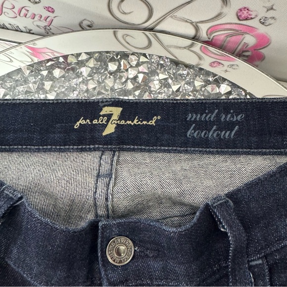 7 for all mankind jeans denim mid rise boot cut pants 👖 blue dark wash comfy - Picture 6 of 8